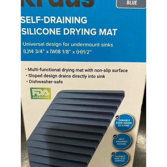Kraus Kitchen SelfDraining Silicone Drying Mat Cyan Blue New14-3/4 x 8-1/8 x 1/2 - Picture 8 of 13